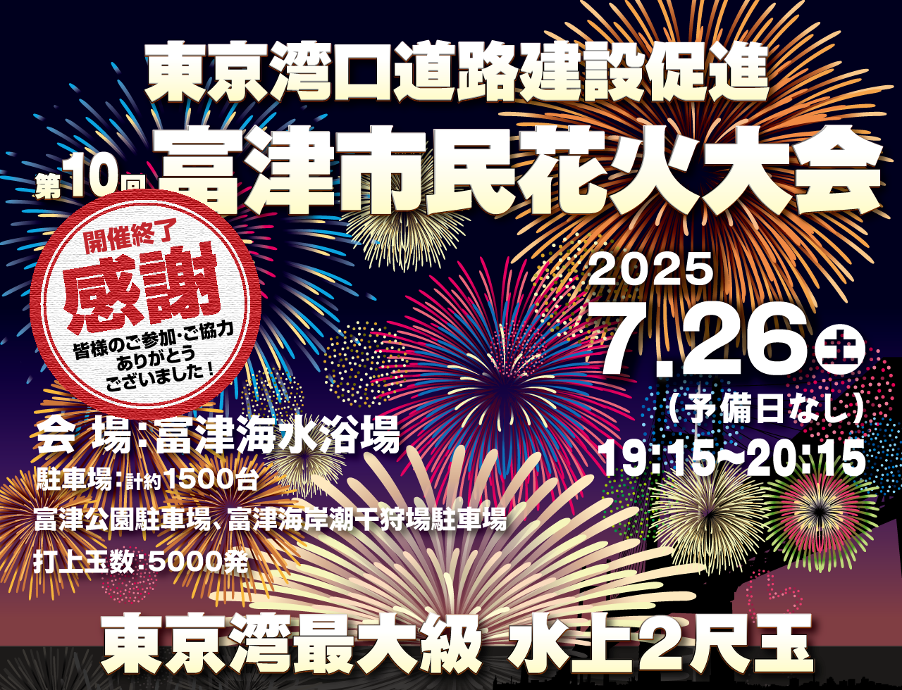 第10回富津市民花火大会終了いたしました。